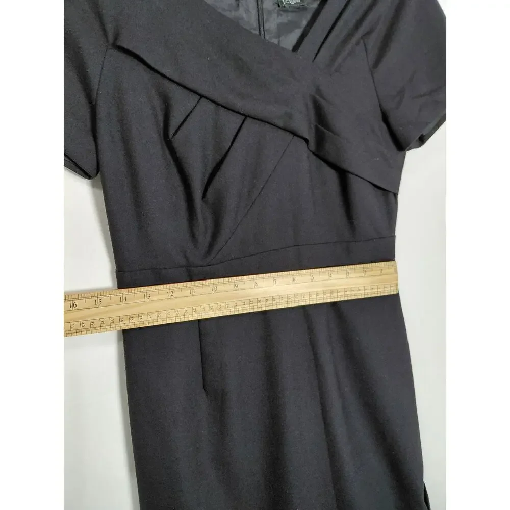 J.Crew Black Ruched Short Sleeve V-Neck Lined Dress Women See Measurements